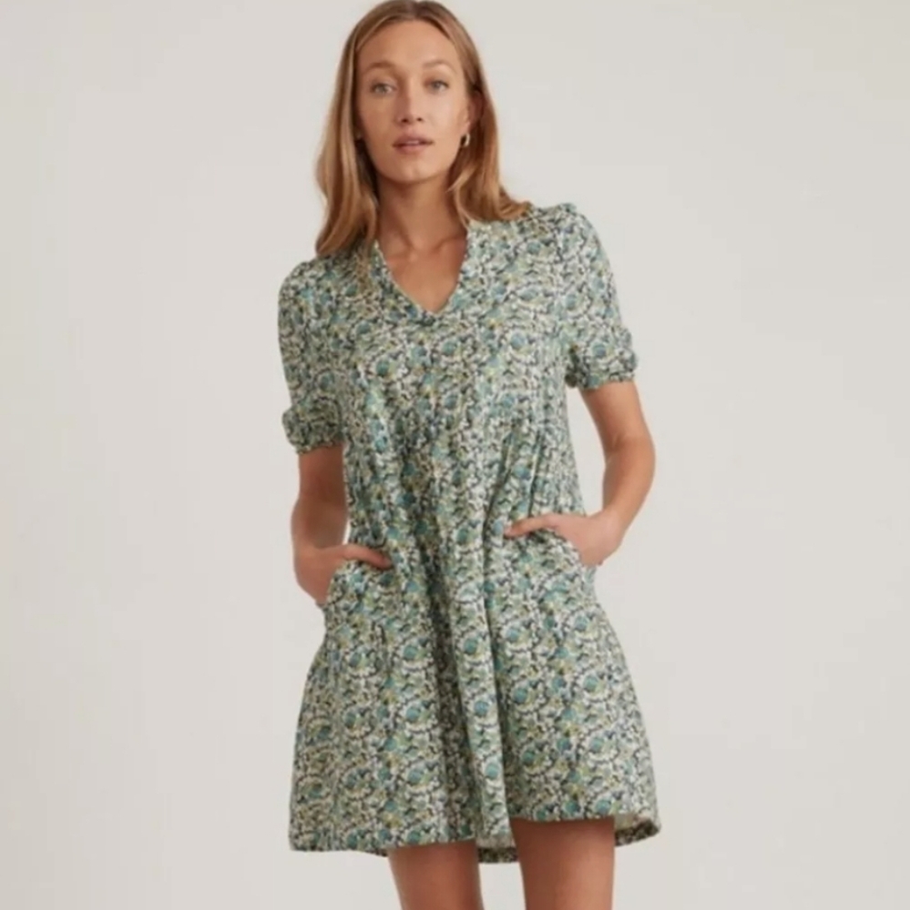Marine Layer Floral Mini Dress - Green and Blue